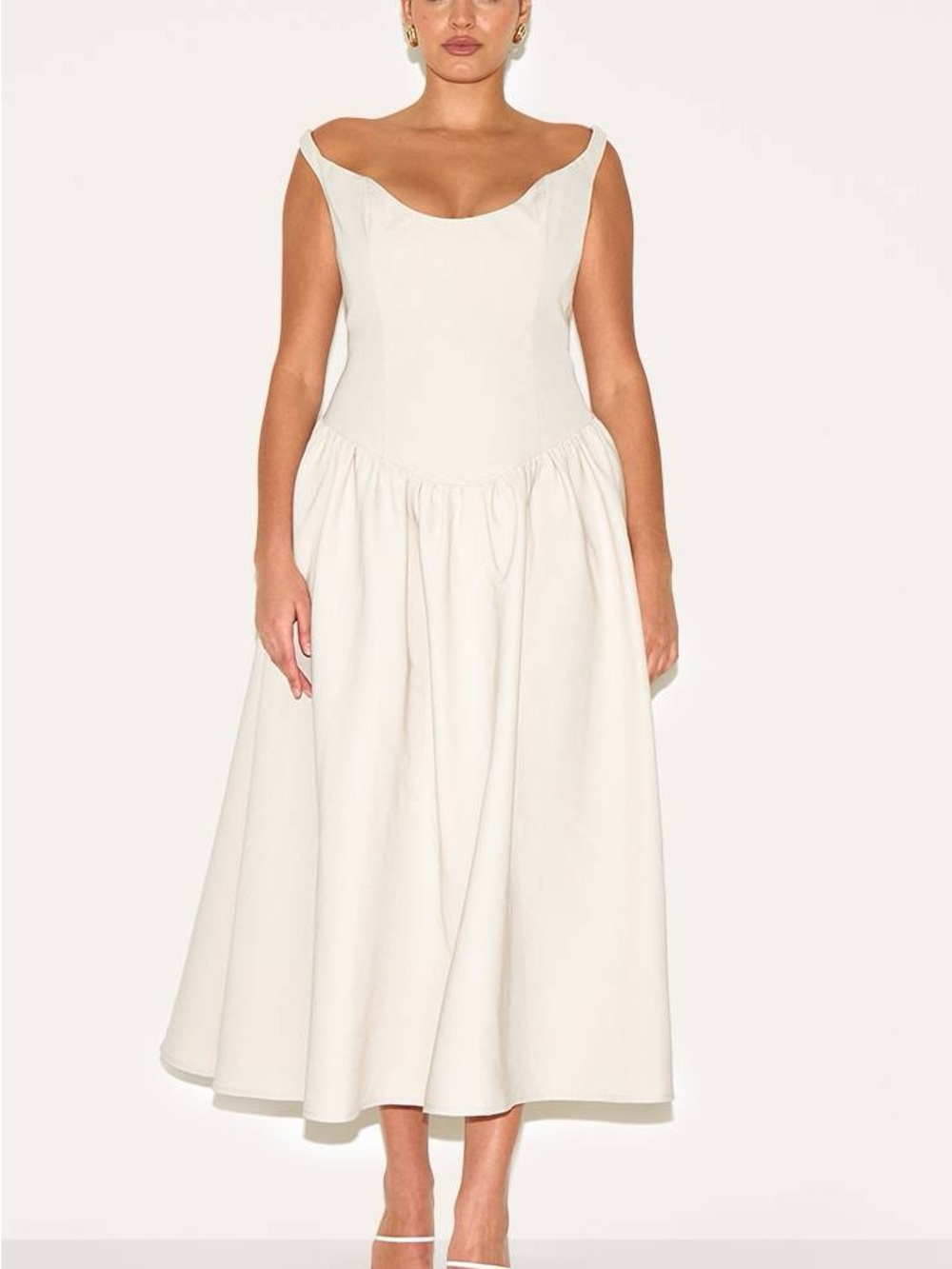PrettyLittleThing Cream Scoop-Neck Midi Dress